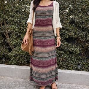 Valerie Stevens Petite Sport Burgandy Floral Silk Maxi Tank Dress Women’s 6P